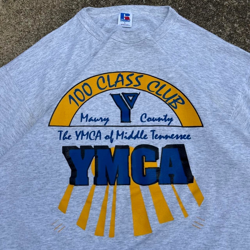 Vintage 90s Russell Athletic YMCA T Shirt Maury County Gray Large (f12)